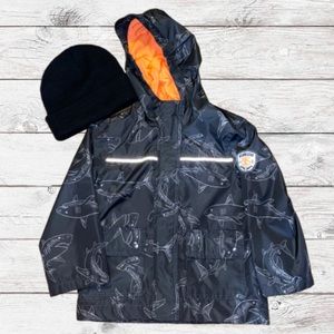 boys Shark print full zip rain coat